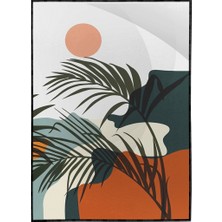 SHOP365 Doğa Ay ve Güneş Palmiye Dağ Kum Illüstrasyon Poster P-003929
