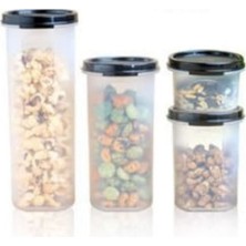 Tupperware Oval Yuvarlak Kuru Gıda Saklama Kabı 4'lü 200-440-650-890ML Siyah