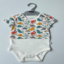 Panda Boutique Oeko-Tex Class Erkek Bebek Body Görünümünde-Kısa Kol Zıbın Body Cotton 3 Çıtçıt Zarf Yakalı