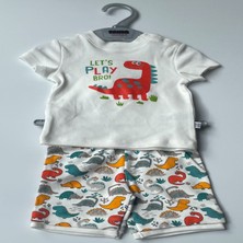 Panda Boutique Oeko-Tex Class Erkek Bebek 2'li Takım, Kısa Kol Baskılı Çıtçıtlı T-Shirt, Çift Paçalı Şort Cotton Çıtçıtlı