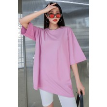 Millionaire Açık Pembe Basic Düz Baskısız Oversize Salas Boyfriend Kadın T-Shirt