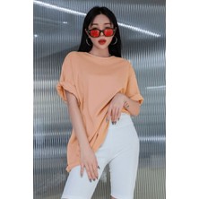 Millionaire Somon Basic Düz Baskısız Oversize Salas Boyfriend Kadın T-Shirt