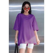 Millionaire Mor Basic Düz Baskısız Oversize Salas Boyfriend Kadın T-Shirt