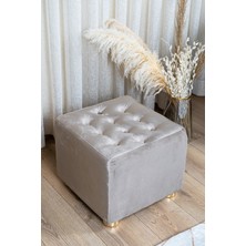 Ömas Konsept Premium Gold Ayaklı Vizon Düğmeli Kadife Kumaşlı Ahşap Puf,ev Salon Puf Bench Silinebilir Puf