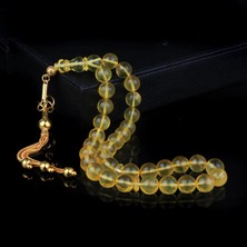 Altın Kaplama Gümüş Püsküllü Şeffaf Damla Kehribar Tesbih