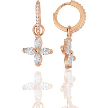 Söğütlü Silver Gümüş Rose Zirkon Taşlı Dört Yapraklı Yonca Küpe