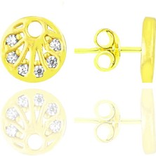 Söğütlü Silver Gümüş Altın Yaldızlı Zirkon Taşlı Küpe