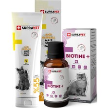 Supravet Set-05 Kedi Tüy Döküm Önleyici Malt Macunu 100 gr + Biotine Tüy Dökülmesi Engelleyici Damla 100 ml