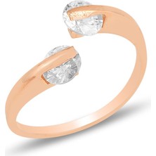 Söğütlü Silver Gümüş Rose Zirkon Taşlı Üstten Ayarlamalı Yüzük