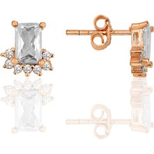 Söğütlü Silver Gümüş Rose Baget Kesim Zirkon Taşlı Pırlanta Modeli Küpe