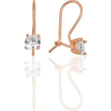 Söğütlü Silver Gümüş Rose Zirkon Taşlı Pırlanta Modeli Çengelli Tektaş Küpe