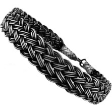 Söğütlü Silver Gümüş Tamamen El Işçiliği Kazaziye Işlemeli Örgülü Erkek Bileklik