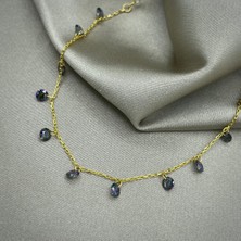 Jewel By Aila Gold Kaplama Siyah Damla Püsküllü Gümüş Halhal