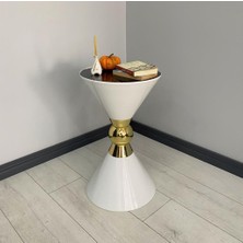 Evden İste Piramit Dekoratif Beyaz Gold Sehpa