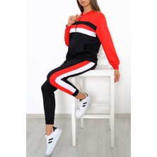 Lurex Fermuarlı Eşofman Takımı Kırmızı Siyah - 9968.1005.