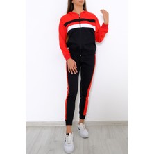 Lurex Fermuarlı Eşofman Takımı Kırmızı Siyah - 9968.1005.