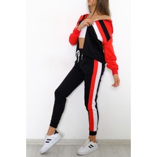Lurex Fermuarlı Eşofman Takımı Kırmızı Siyah - 9968.1005.