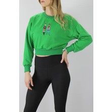 Nakışlı Iki Ip Crop Sweat Yeşil - 140.897