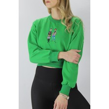 Nakışlı Iki Ip Crop Sweat Yeşil - 140.897