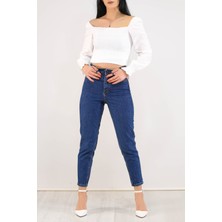 Contalı Mom Jeans Koyu mavi - 2411.392.