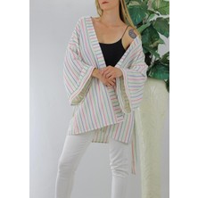 Çizgi Detaylı Kimono Ekru - 1289.100