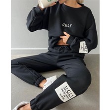 Amor Man Özel Tasarım Ugly Baskılı 3 Iplik Şardonlu Tam Kışlık %100 Pamuk Oversize Yeni Trend  Kadın Eşofman Takımı