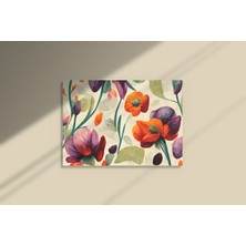 Doğal Tercih Kırmızı Mor Çiçekler Suluboya Dekoratif Yatay Kanvas Tablo