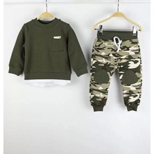 MGD Kamuflaj Asker Sweatshirt Eşofman Takımı Alt Üst Takım-Haki Yeşil(1beden Büyük Alınız)