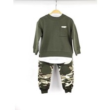 MGD Kamuflaj Asker Sweatshirt Eşofman Takımı Alt Üst Takım-Haki Yeşil(1beden Büyük Alınız)