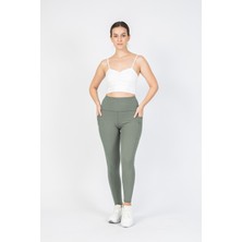 The Step Sports Kadın Çağla Yeşili Fitilli Kışlık Içi Polarlı Cepli Yüksek Bel Bilek Hizası Tayt 25"