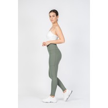 The Step Sports Kadın Çağla Yeşili Fitilli Kışlık Içi Polarlı Cepli Yüksek Bel Bilek Hizası Tayt 25"
