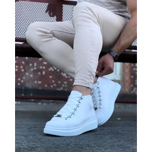 Alfaze Bağcıklı Sneakers Yarım Bilek Bot Beyaz Topuk Boyu 3 cm