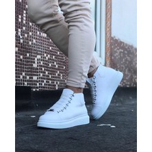 Alfaze Bağcıklı Sneakers Yarım Bilek Bot Beyaz Topuk Boyu 3 cm