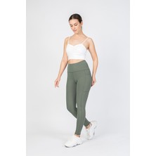 The Step Sports Kadın Çağla Yeşili Fitilli Kışlık Içi Polarlı Cepli Yüksek Bel Bilek Hizası Tayt 25"