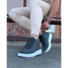 Alfaze Bağcıklı Sneakers Yarım Bilek Bot Gri Topuk Boyu 3 cm