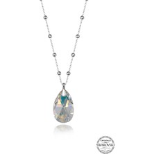 Swarovski Crystal Taşlı Kadın Top Zincirli Damla Gümüş Kolye
