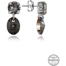 Swarovski Crystal Taşlı Kadın Çift Renk Sallantılı Çivili Küpe