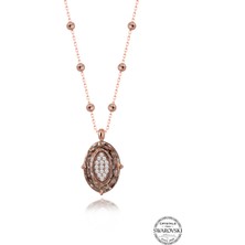 Swarovski Crystal Taşlı Kadın Oval Rose Gümüş Kolye