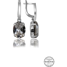 Swarovski Crystal Taşlı Kadın Beyaz Oval Tırnaklı Gümüş Küpe