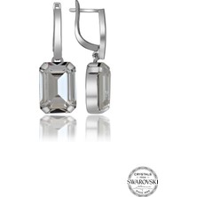 Swarovski Crystal Taşlı Kadın Beyaz Baget Tırnaklı Gümüş Küpe