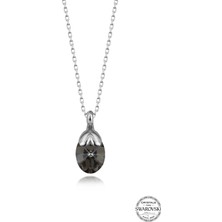 Swarovski Crystal Taşlı Kadın Chorme Oval Gümüş Kolye