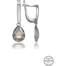 Swarovski Crystal Taşlı Kadın Beyaz Düz Damla Gümüş Küpe