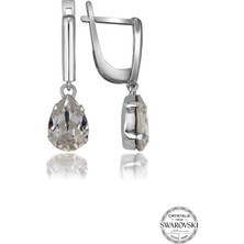 Swarovski Crystal Taşlı Kadın Beyaz Tırnaklı Damla Gümüş Küpe