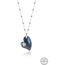 Swarovski Crystal Taşlı Kadın Ametist Kalp Gümüş Kolye