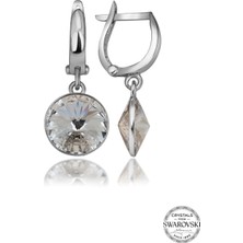 Swarovski Crystal Taşlı Kadın Beyaz Sallantılı Gümüş Küpe