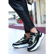 Modalem Aleh Siyah Cilt Lila Detaylı Spor Ayakkabı