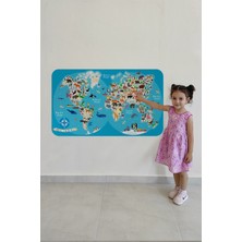 Lila Fil Eğitici Dünya Haritası Dünya Atlası Çocuk ve Bebek Odası Duvar Sticker 