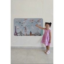 Lila Fil Eğitici Dünya Haritası Dünya Atlası Çocuk ve Bebek Odası Duvar Sticker 