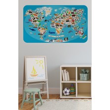 Lila Fil Eğitici Dünya Haritası Dünya Atlası Çocuk ve Bebek Odası Duvar Sticker