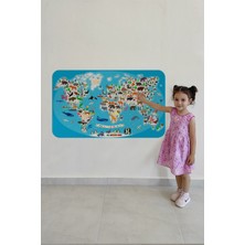Lila Fil Eğitici Dünya Haritası Dünya Atlası Çocuk ve Bebek Odası Duvar Sticker